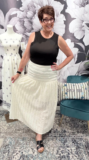 Off-White Textured Flowy Maxi Skirt