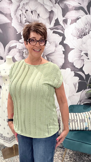 Sage Textured Cap Sleeve Blouse