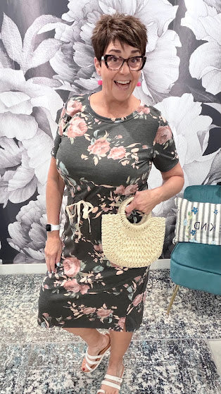 Floral Drawstring Midi Dress