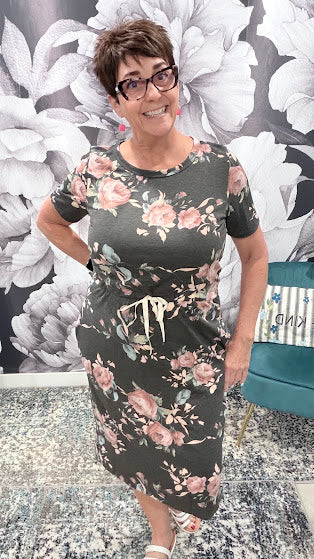 Floral Drawstring Midi Dress