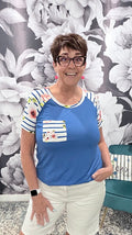 Floral Stripe Contrast Raglan Top