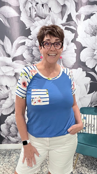 Floral Stripe Contrast Raglan Top