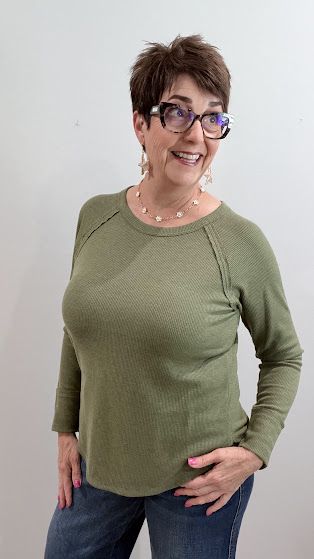 `Baby Waffle Long Sleeve Top Zenana