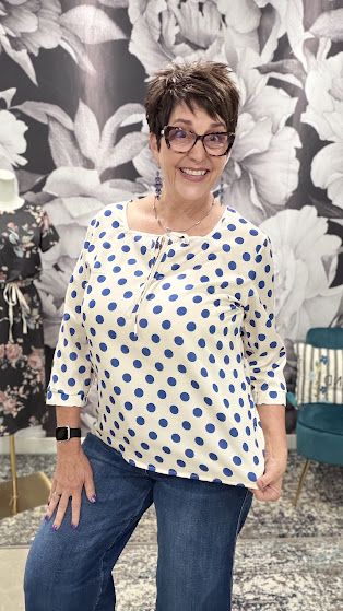 Polka Dot Square Neck Tie Blouse
