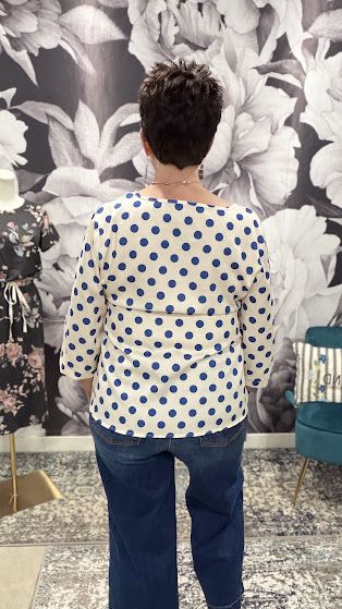 Polka Dot Square Neck Tie Blouse