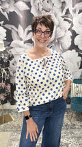 Polka Dot Square Neck Tie Blouse