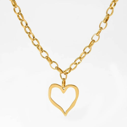 18K Gold Open Heart Necklace – Tarnish-Free Stainless Steel