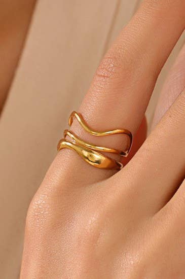 18K Gold Abstract Ring – Adjustable Tarnish-Free Stainless Steel