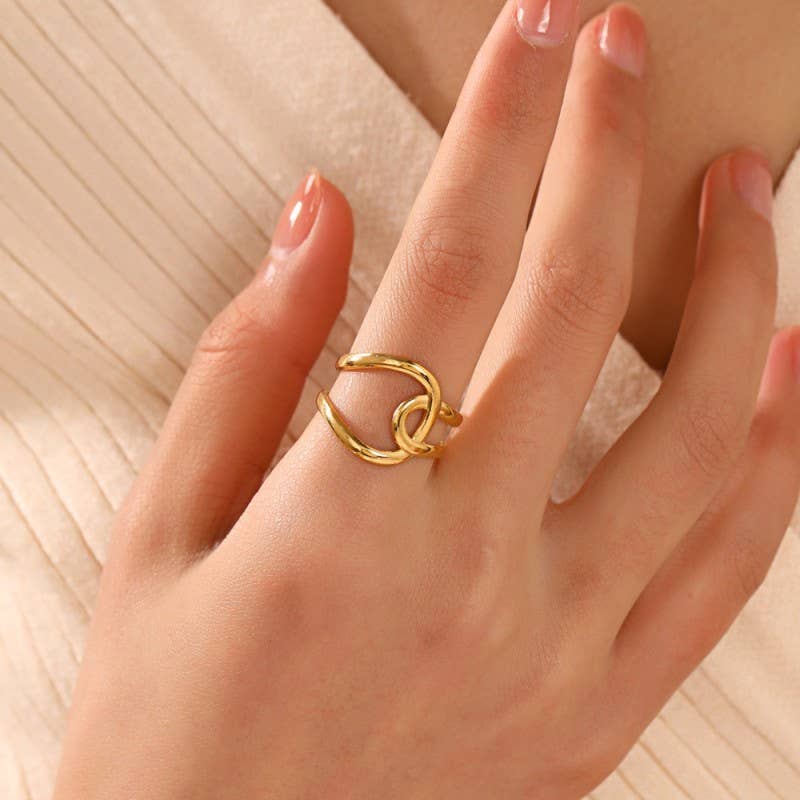 18K Gold Abstract Ring – Adjustable Tarnish-Free Stainless Steel
