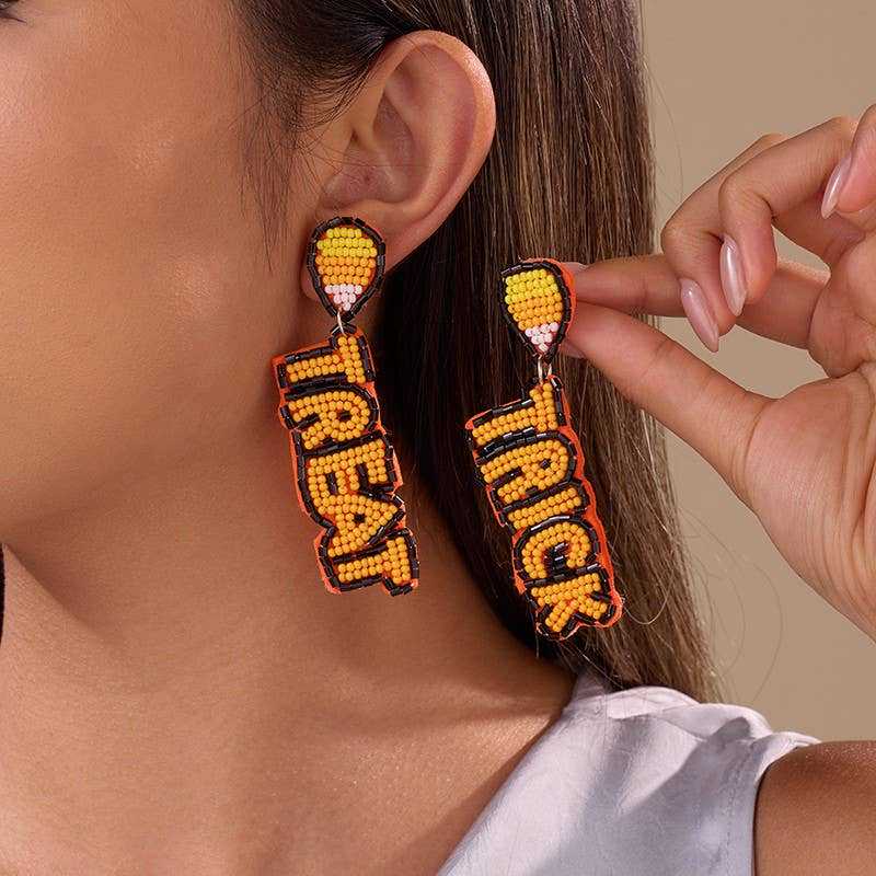 HALLOWEEN TRICK OR TREAT SEED BEAD DROP EARRINGS