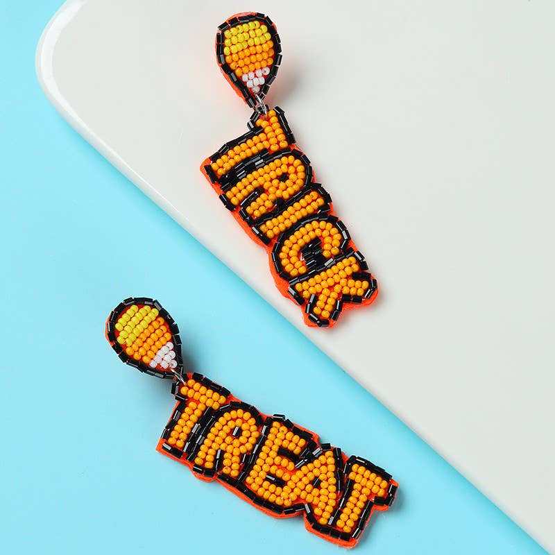 HALLOWEEN TRICK OR TREAT SEED BEAD DROP EARRINGS