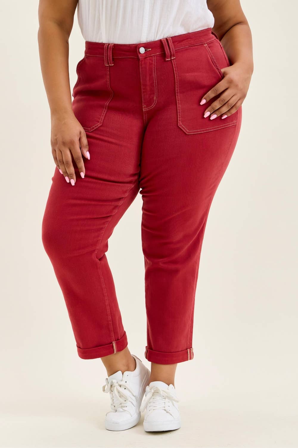 Judy Blue Plus Size High Waist Aurora Weekender Jeans - Haute Red